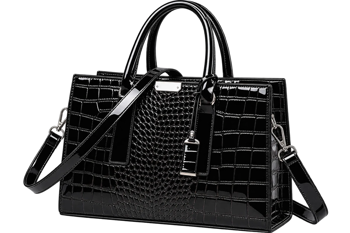 Women's Burgundy Crocodile Pattern Leather Tote Bag with Shoulder Strap