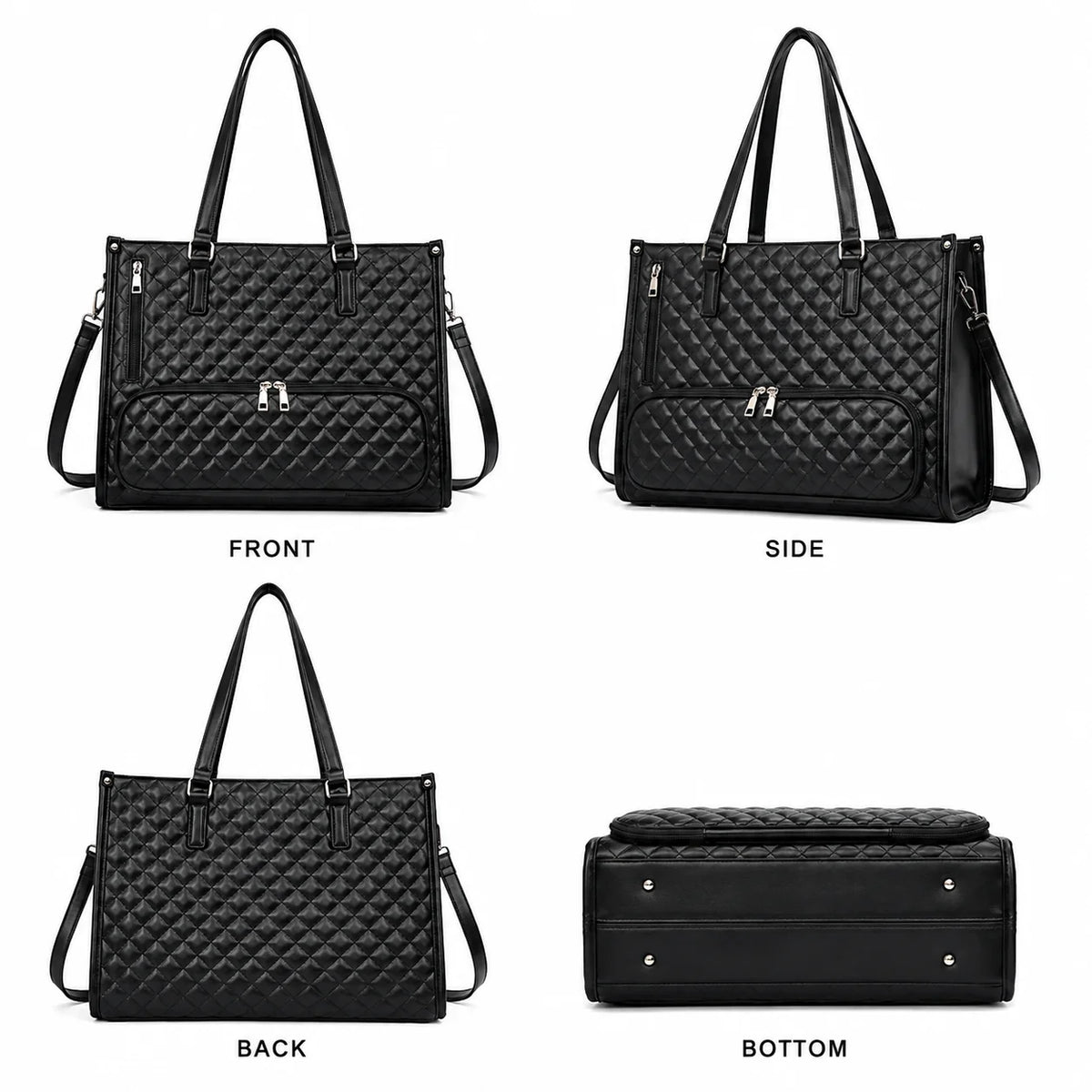 Women’s Quilted PU Leather Insulated Lunch Tote Bag with Pouch